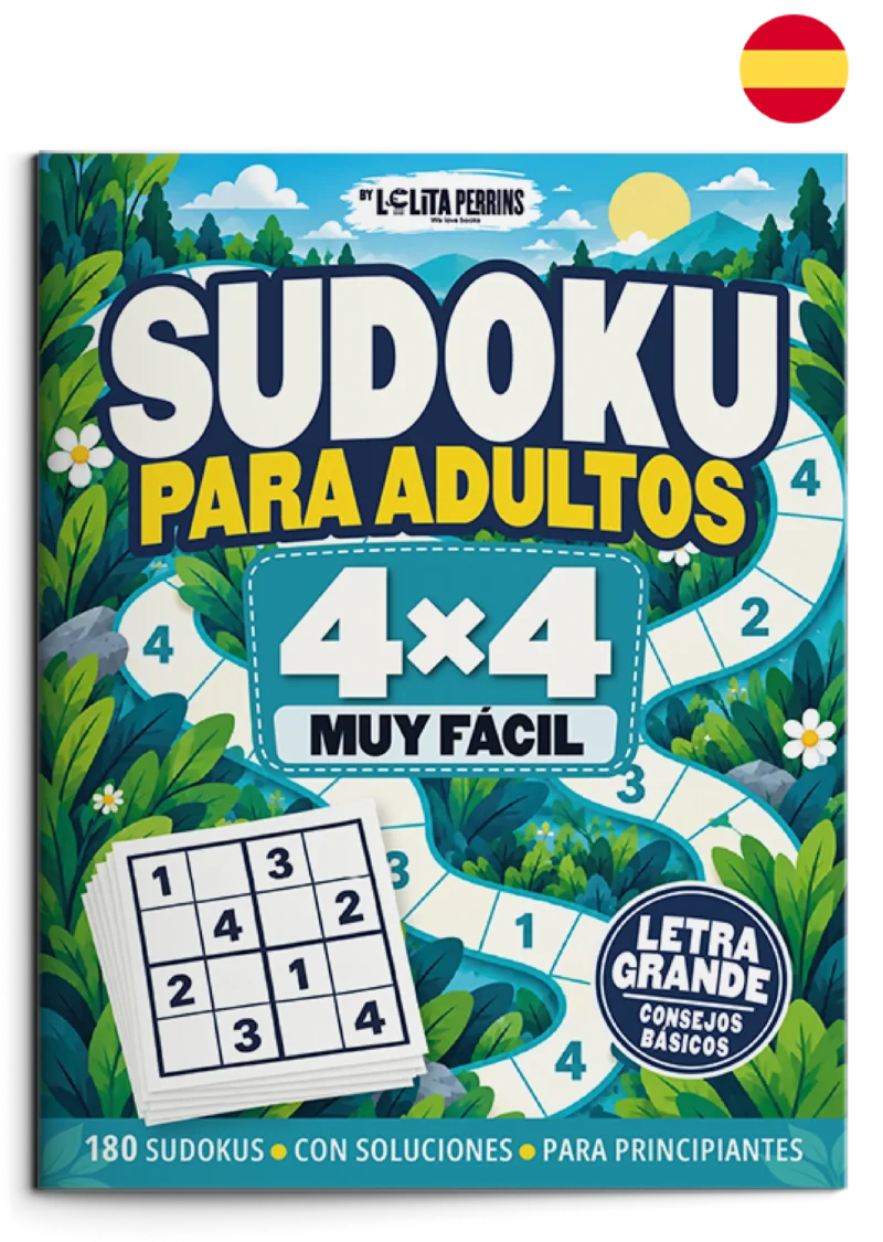 Sudokus para Adultos — Muy fácil 4×4 Portada de Sudokus para Adultos. Muy fácil 4×4. Libro en castellano.
