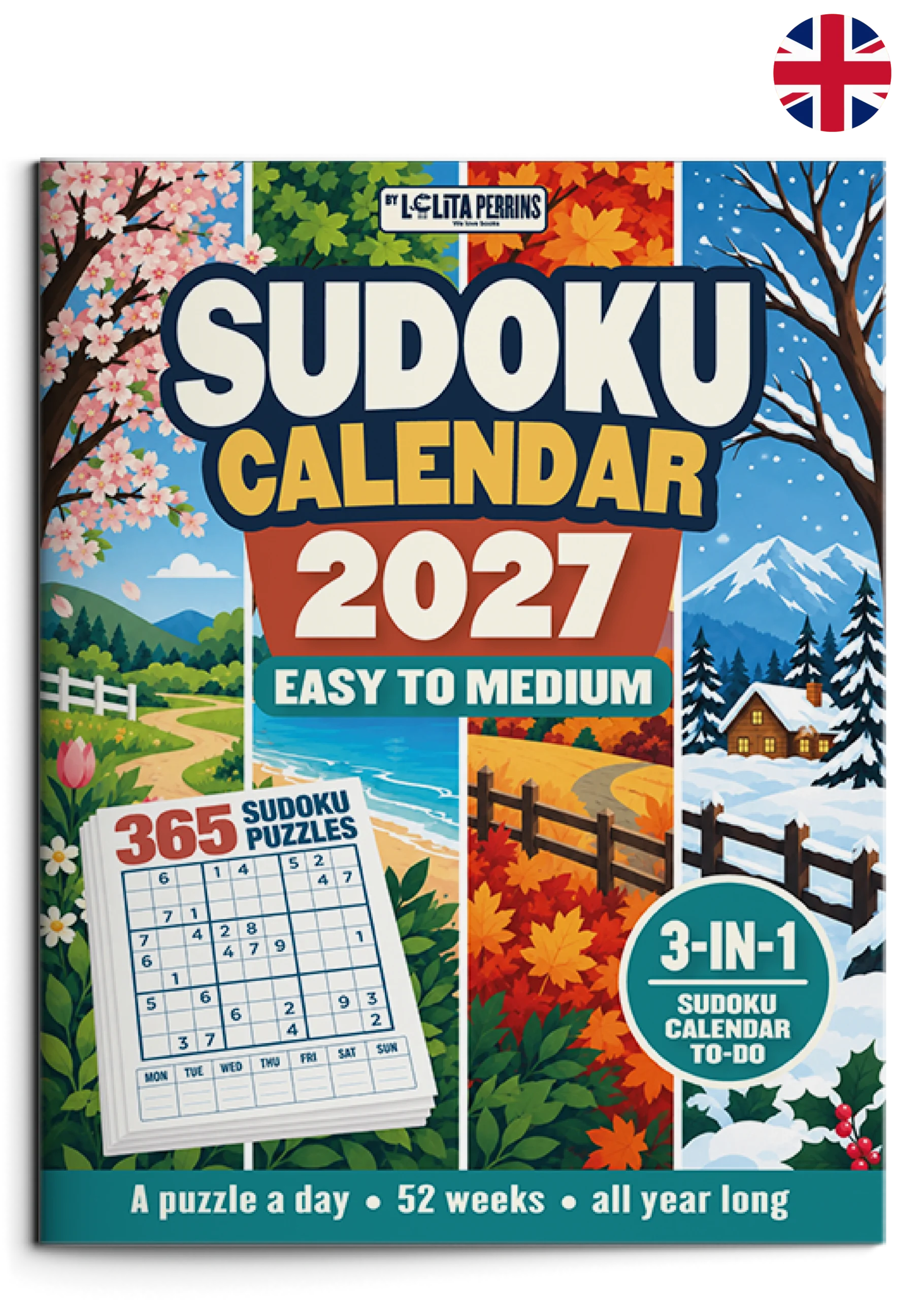 Cover of Sudoku Calendar 2027. Easy to Medium. Book in English.
