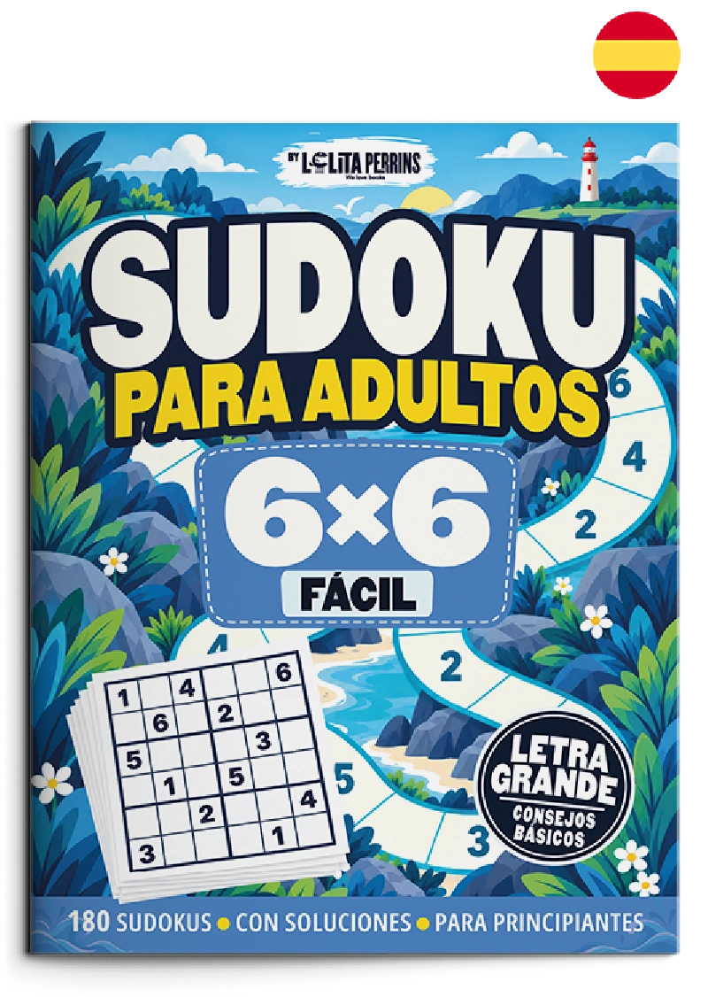 Sudokus para Adultos — Fácil 6×6 Portada de Sudokus para Adultos. Fácil 6×6. Libro en castellano.